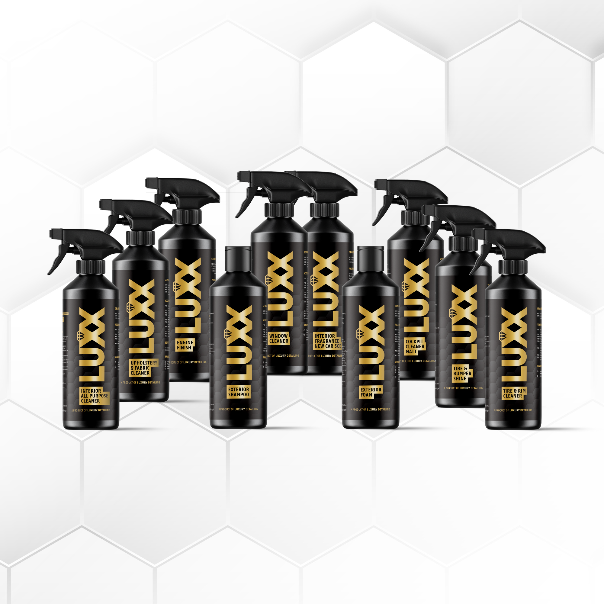 LUXX autoverzorging flessen – complete set interieur- en exterieur reinigers en dressings