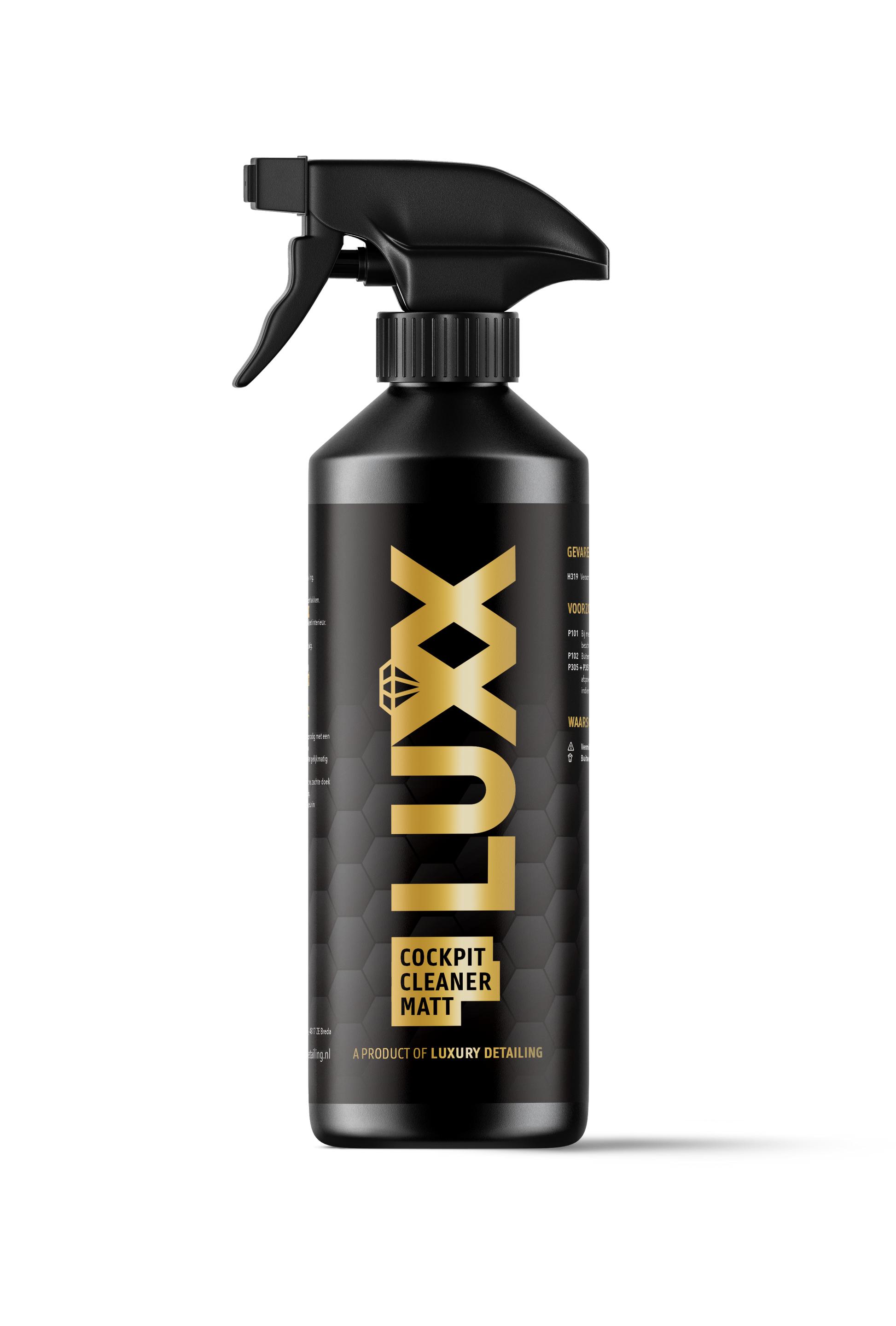 LUXX Cockpit Cleaner Matt mockup – productafbeelding van matte interieurreiniger voor dashboard en kunststof