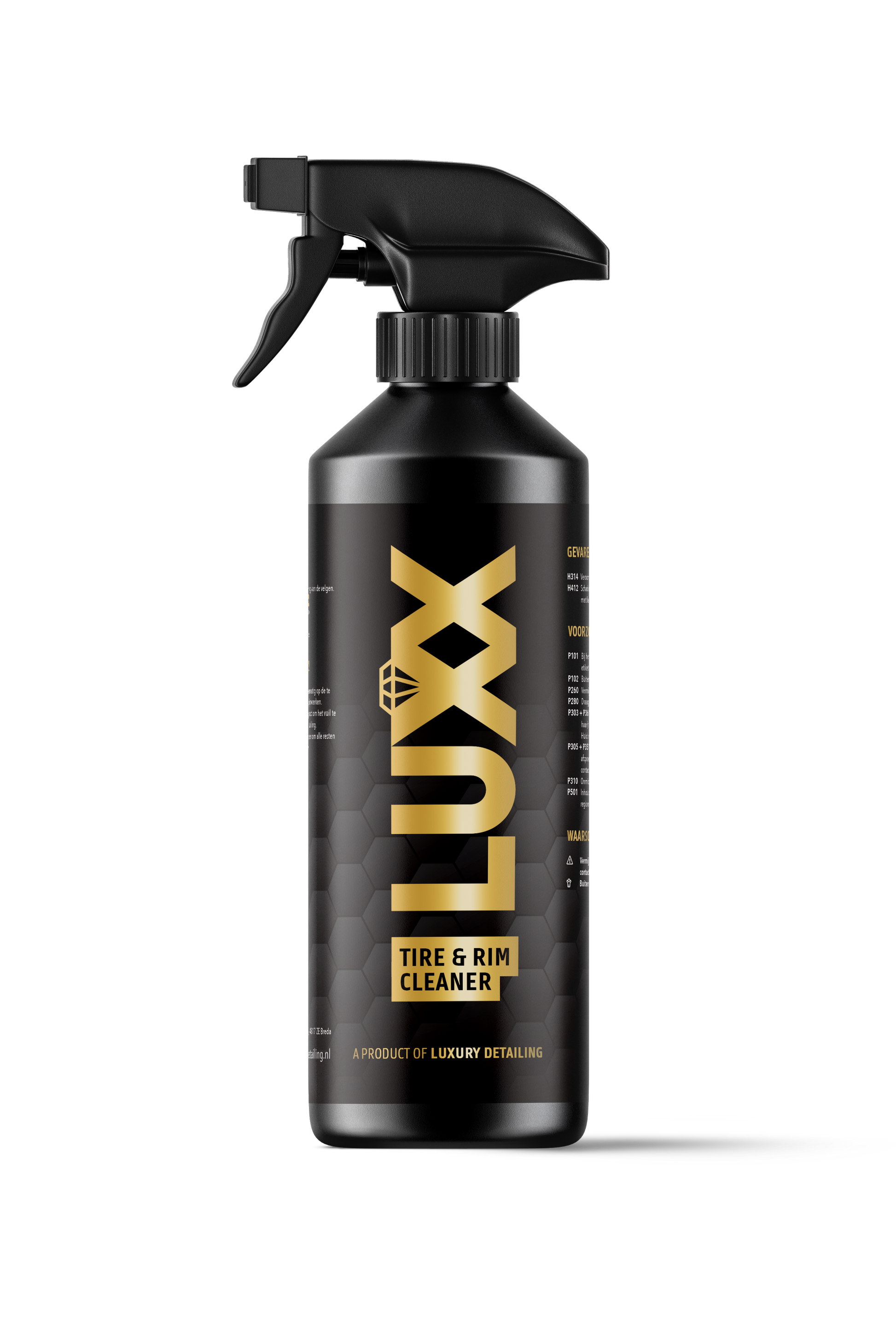 LUXX Tire & Rim Cleaner mockup – productafbeelding van velgenreiniger en bandenspray