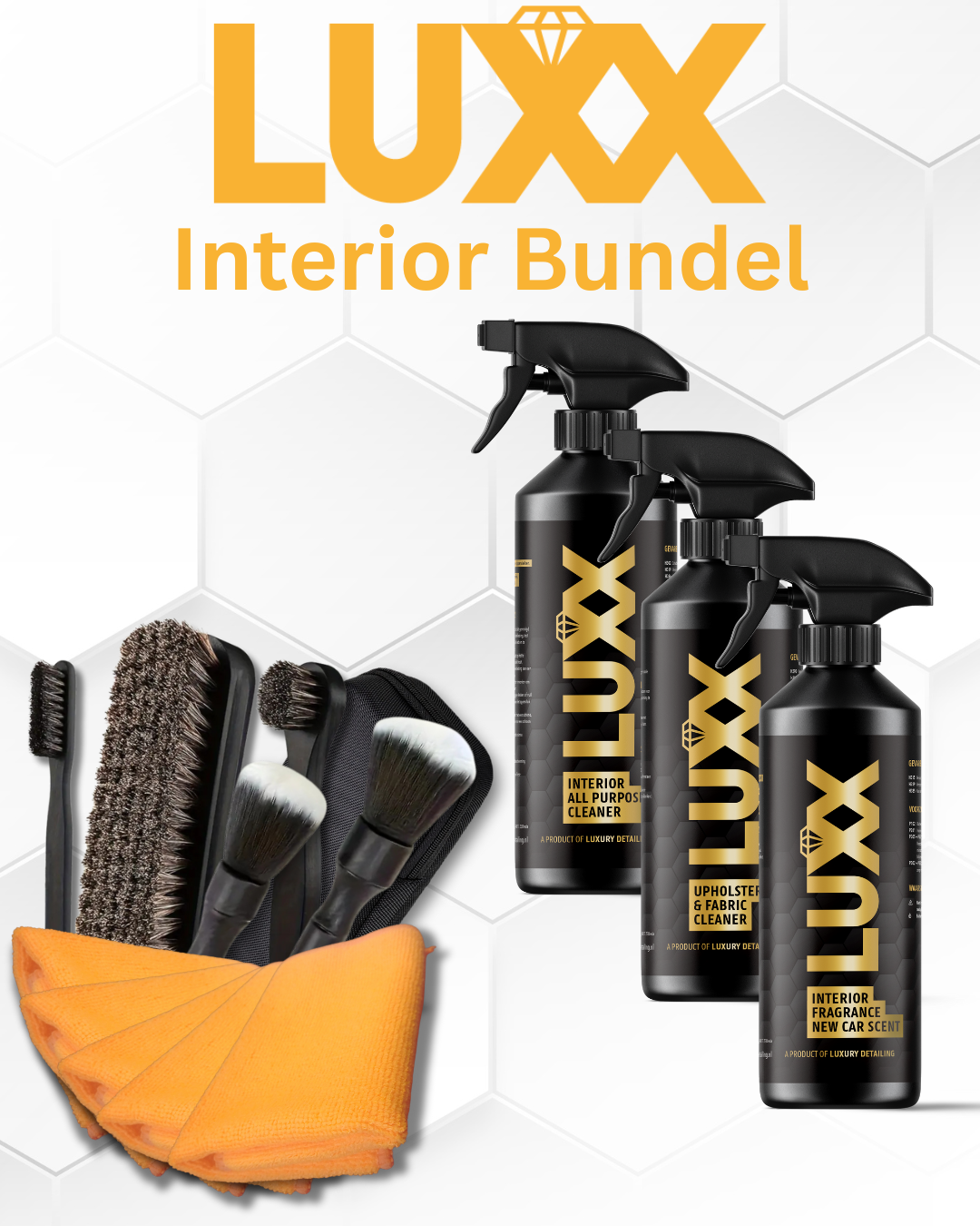 LUXX Interior Bundel – complete interieur reinigingsset voor dashboard, bekleding, ramen en kunststof onderdelen