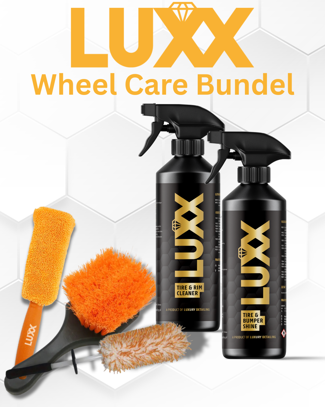 LUXX Wheel Care Bundel – complete set voor velgenreiniging, borstels en bandenbescherming