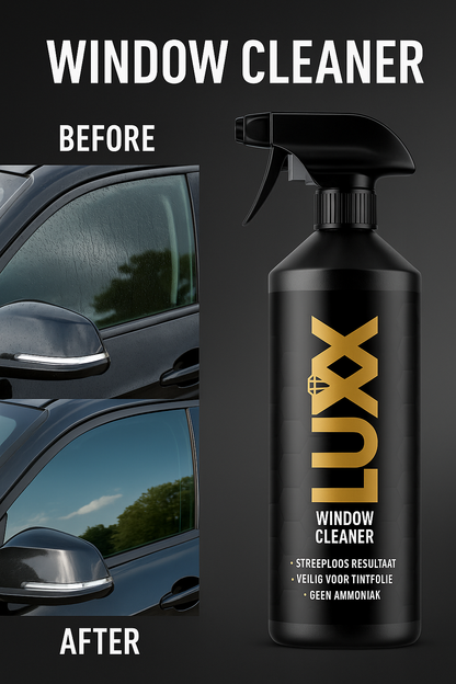 LUXX Window Cleaner voor auto – voor en na resultaat met streeploze autoruiten, veilig voor tintfolie en zonder ammoniak